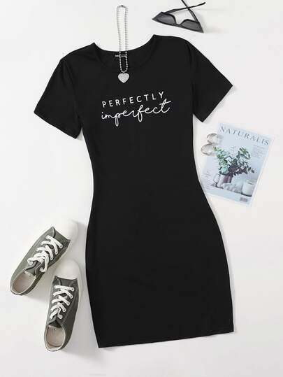 Plus Letter Graphic Bodycon Dress