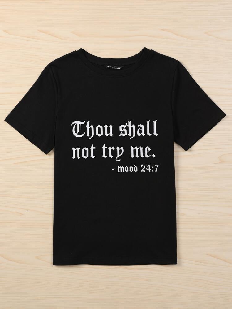 Plus Slogan Graphic Tee, Thou Shall Not Try Me, Women Summer Top