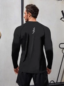 Manfinity Running Boyfriend Style Men Graphic Top-Stitching Sports Set Workout Set Workout Sets - Black - View 2