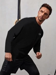 Manfinity Running Boyfriend Style Men Graphic Top-Stitching Sports Set Workout Set Workout Sets - Black - View 3