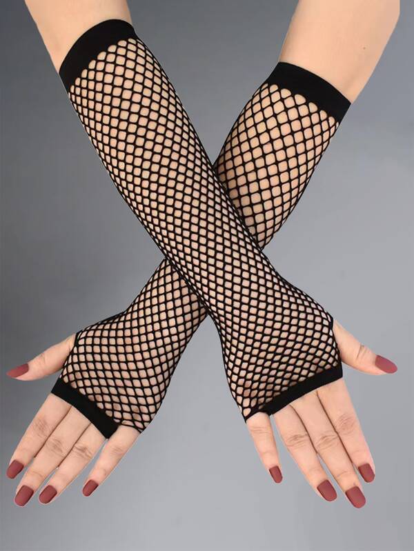 ROMWE Grunge Punk Solid Long Fingerless Gloves SHEIN USA