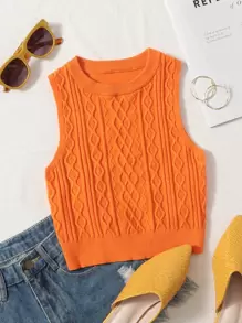 SHEIN EZwear 紋理質感針織短款毛衣背心 - 橘色 - 查看 1