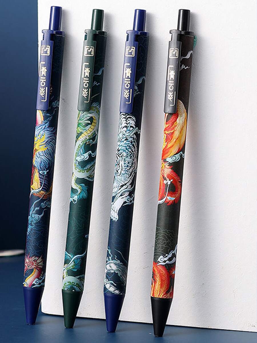 4入組動物印花隨機中性筆 - 彩色 - 查看 1