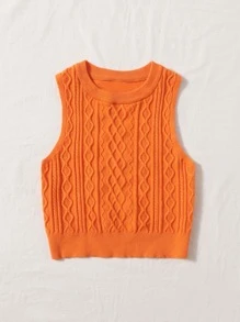 SHEIN EZwear 紋理質感針織短款毛衣背心 - 橘色 - 查看 3