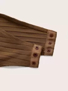 SHEIN EZwear Contrast Collar Quarter Zip Bodysuit - Coffee Brown - View 4