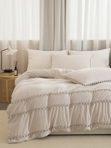 Pom Pom Decor Duvet Cover Set Without Filler - Beige - View 1