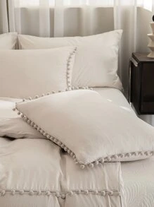 Pom Pom Decor Duvet Cover Set Without Filler - Beige - View 3