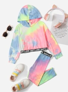 SHEIN 少女印花連帽衫和運動褲套裝 - 彩色 - 查看 1