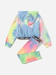 SHEIN 少女印花連帽衫和運動褲套裝 - 彩色 - 查看 2