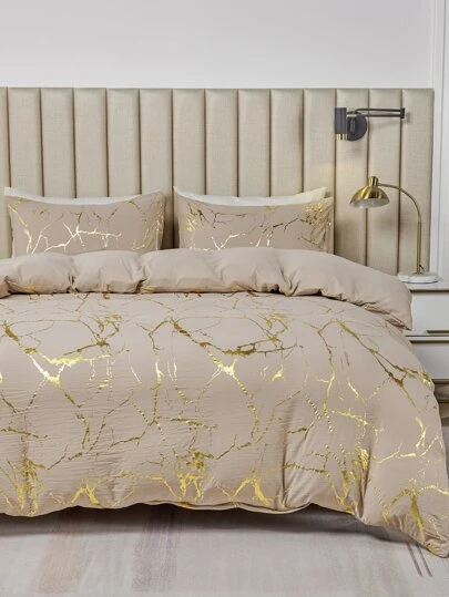 Metallic Marble Duvet Cover Set Foil Print Glitter Bedding Set Taupe Marble Bedding Set 3 Pieces Gold Metallic Comforter Cover Soft Microfiber Duvet Cover For Boys Girls 1 Duvet Cover 2 Pillowcases No Comforter