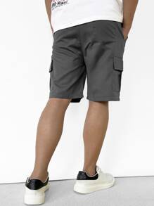 Manfinity Hypemode Men Flap Pocket Drawstring Waist Shorts - Dark Grey - View 2