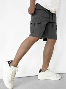 Manfinity Hypemode Men Flap Pocket Drawstring Waist Shorts - Dark Grey - View 4
