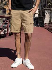 Manfinity Homme Men Drawstring Waist Flap Pocket Cargo Shorts - Khaki - View 3