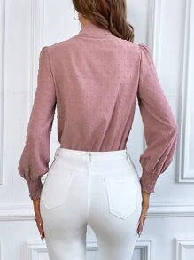 SHEIN LUNE 圓點打褶燈籠袖襯衫連體衣 - 粉色 - 查看 2
