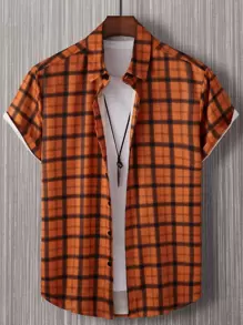 Manfinity Men Plaid Button Front Shirt Without Tee - Orange - View 1