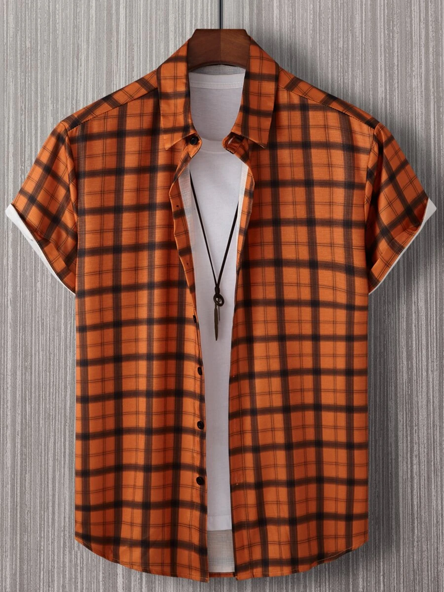 Manfinity Men Plaid Button Front Shirt Without Tee - Orange - View 1