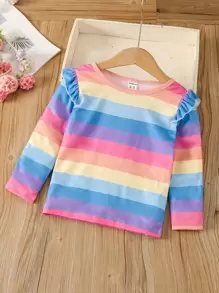 SHEIN Toddler Girls Striped Print Ruffle Trim Tee - Multicolor - View 1