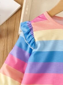 SHEIN Toddler Girls Striped Print Ruffle Trim Tee - Multicolor - View 4