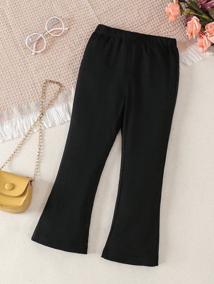 SHEIN Quần con gái lớn màu trơn Giải trí - màu đen - Xem 1