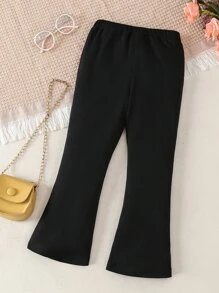 SHEIN Quần con gái lớn màu trơn Giải trí - màu đen - Xem 2