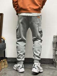 Manfinity Hombres Pantalones deportivos con bolsillo lateral con solapa de cintura con cordón - Gris Claro - Ver 2