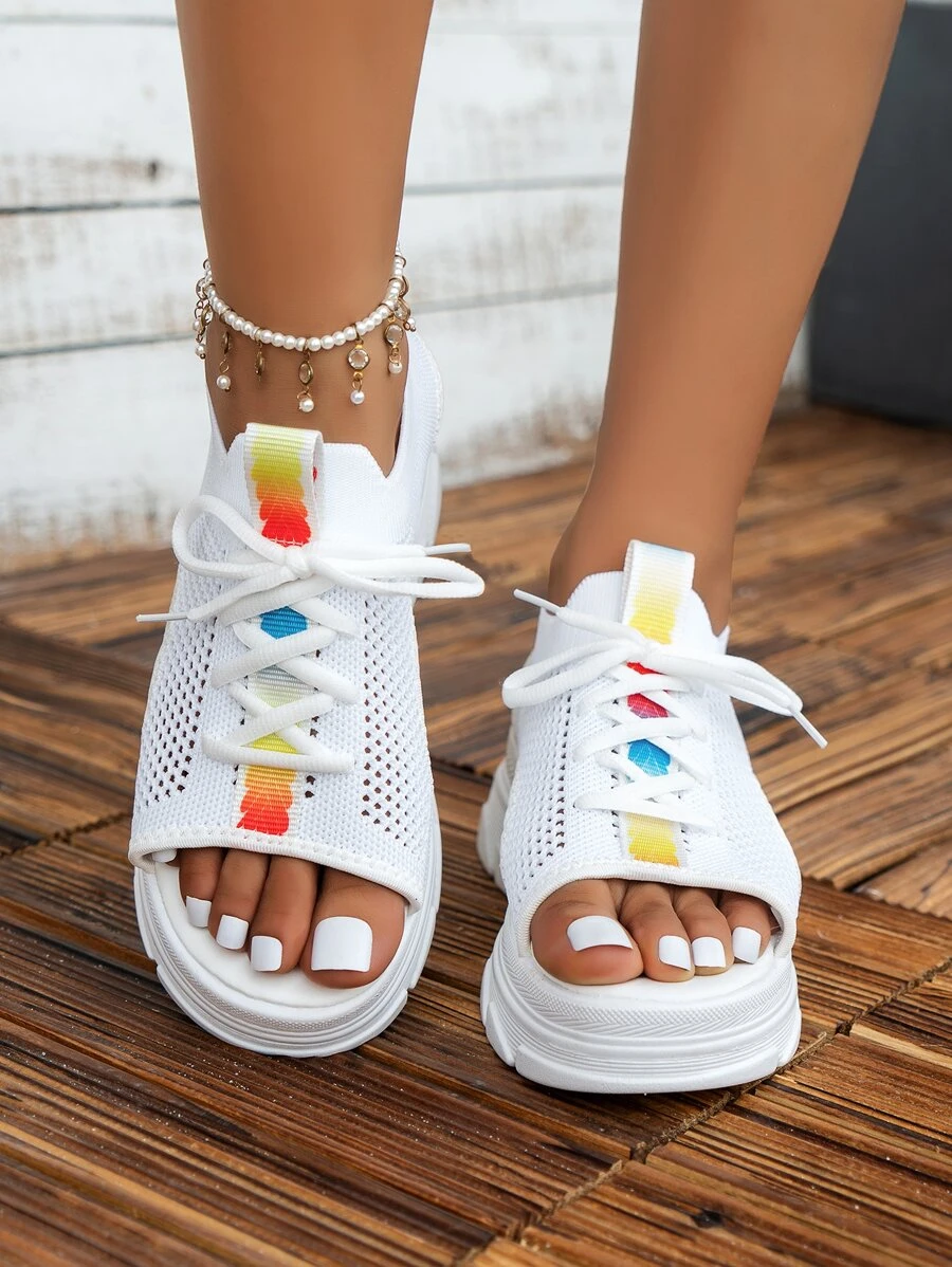 Khối màu Mặt trước thắt dây Dép thể thao , Chóp giầy mở ra Thể thao Dép xăng đan - trắng - Xem 1