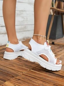 Khối màu Mặt trước thắt dây Dép thể thao , Chóp giầy mở ra Thể thao Dép xăng đan - trắng - Xem 3