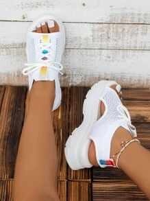 Khối màu Mặt trước thắt dây Dép thể thao , Chóp giầy mở ra Thể thao Dép xăng đan - trắng - Xem 4