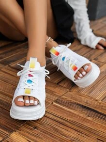 Khối màu Mặt trước thắt dây Dép thể thao , Chóp giầy mở ra Thể thao Dép xăng đan - trắng - Xem 5