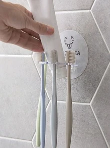 1 peça de suporte para escova de dentes de cor aleatória, suporte de plástico multifuncional para escovas de dentes de parede, organizador de armazenamento autoadesivo criativo para chuveiro, suporte para pasta de dente no banheiro, acessório para banheiro, ferramenta de decoração para casa e banheiro, decoração de outono, volta às aulas - Multicolorido - Ver 4