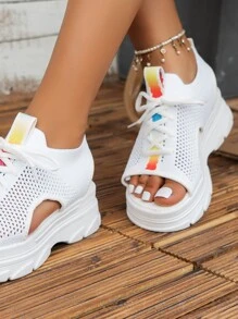 Khối màu Mặt trước thắt dây Dép thể thao , Chóp giầy mở ra Thể thao Dép xăng đan - trắng - Xem 6