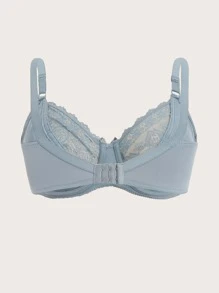 Plus Contrast Lace Bow Detail Underwire Bra - Dusty Blue - View 2