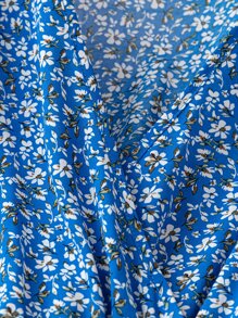 SHEIN LUNE Plus Ditsy Floral Surplice Front A-line Dress - Blue - View 4