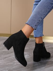 Giày bốt cổ ngắn và bốt ngắn cho nữ, bốt thời trang da lộn đế dày mũi tròn, khóa kim loại, kiểu dáng thời trang, đa năng, thoải mái, giày cao gót, bốt nữ. - màu đen - Xem 4