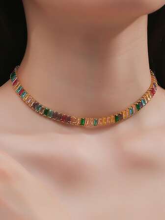 方晶鋯石裝飾頸鏈