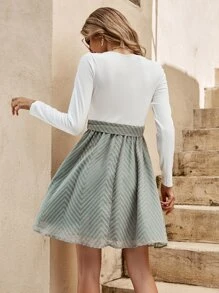 SHEIN Unity Contrast Lace Belted Dress - Multicolor - View 2