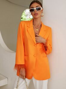 GENKIRA Áo khoác  âu phục nữ Túi Nút phía trước màu trơn Thanh lịch - trái cam - Xem 6