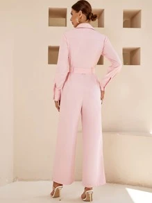 Aveloria Dual Pocket Belted Jumpsuit Workwear - Baby Pink - View 2