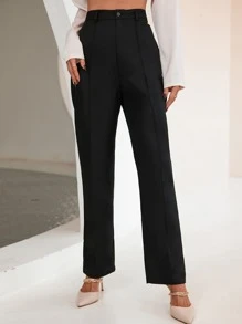 Aveloria High Waist Straight Leg Trousers - Black - View 3