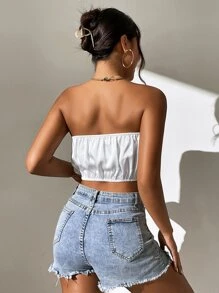 SHEIN Unity Top halter de satén unicolor de espalda abierta - Blanco - Ver 2