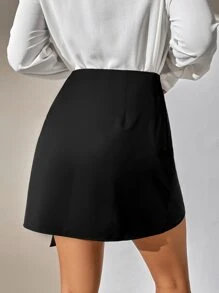 SHEIN Privé 素色裹身裙 - 黑色 - 查看 3