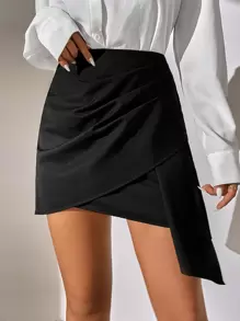 SHEIN Privé 素色裹身裙 - 黑色 - 查看 2