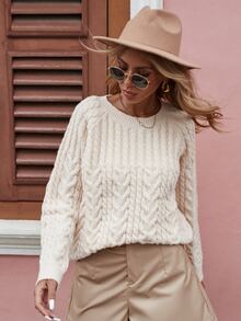 Raglan Sleeve Cable Knit Sweater