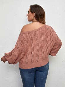 SHEIN LUNE Sweater Ukuran Plus Plain Casual - Dusty Pink - View 2