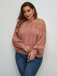 SHEIN LUNE Sweater Ukuran Plus Plain Casual - Dusty Pink - View 3
