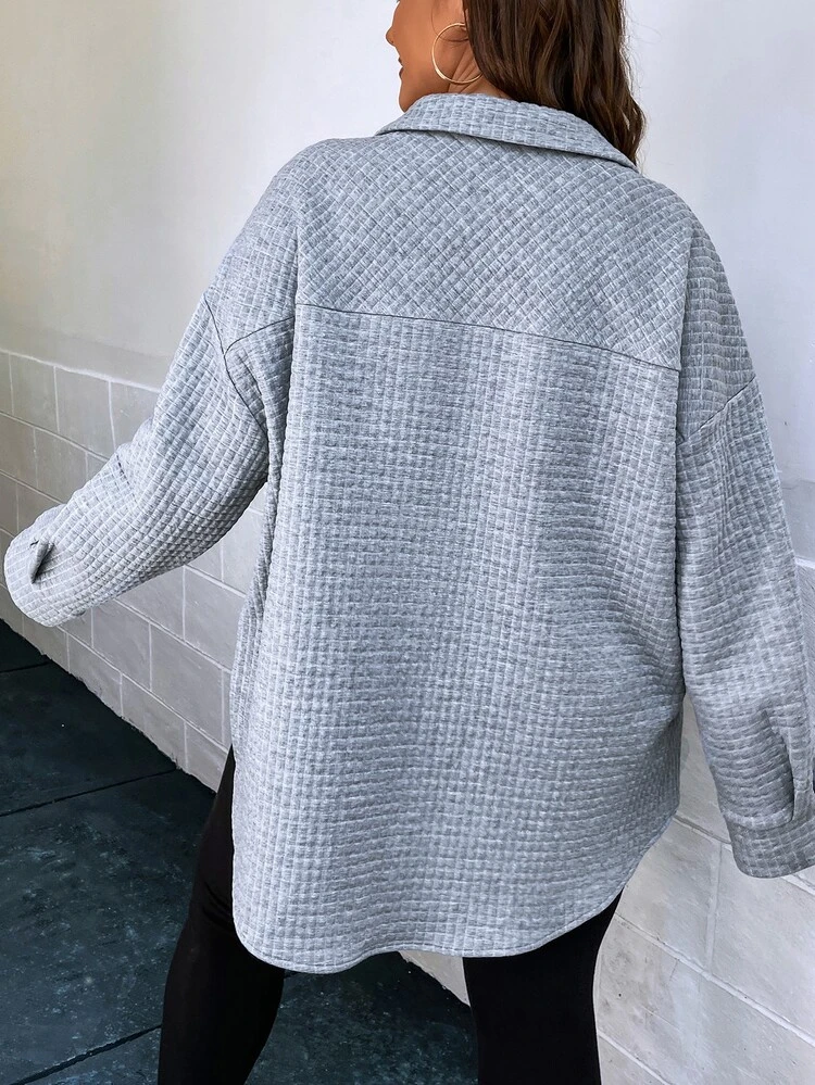 Plus Drop Shoulder Flap Pocket Coat Winter Fall Autumn