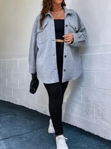 SHEIN EZwear 大碼落肩袖翻蓋口袋外套 - 淺灰色 - 查看 3