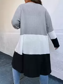 SHEIN LUNE Plus Colourblock Open Front Coat - Grey - View 2