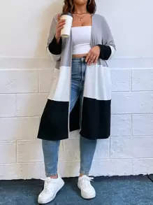 SHEIN LUNE Plus Colourblock Open Front Coat - Grey - View 4