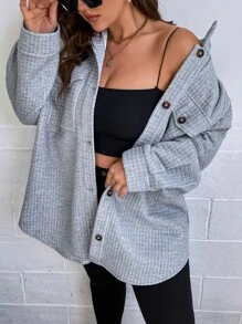 SHEIN EZwear 大碼落肩袖翻蓋口袋外套 - 淺灰色 - 查看 6